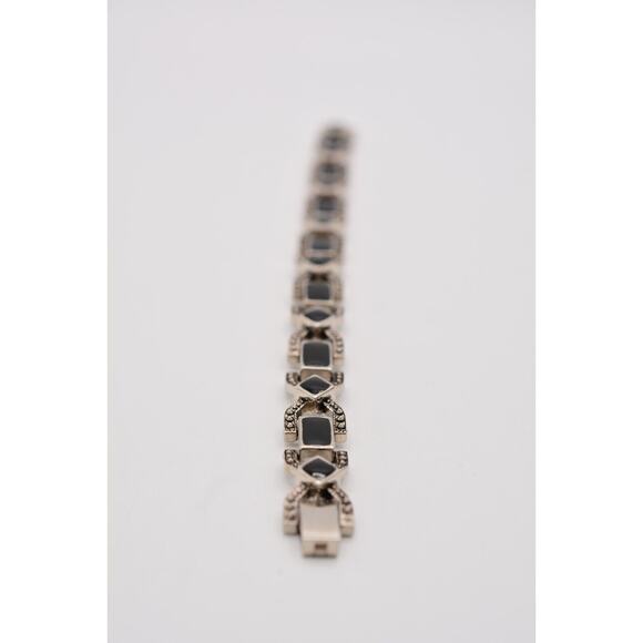 Vintage Chain Bracelet Black Enamel Gunmetal Linked Heavy 1990s Bin5 - Picture 10 of 12